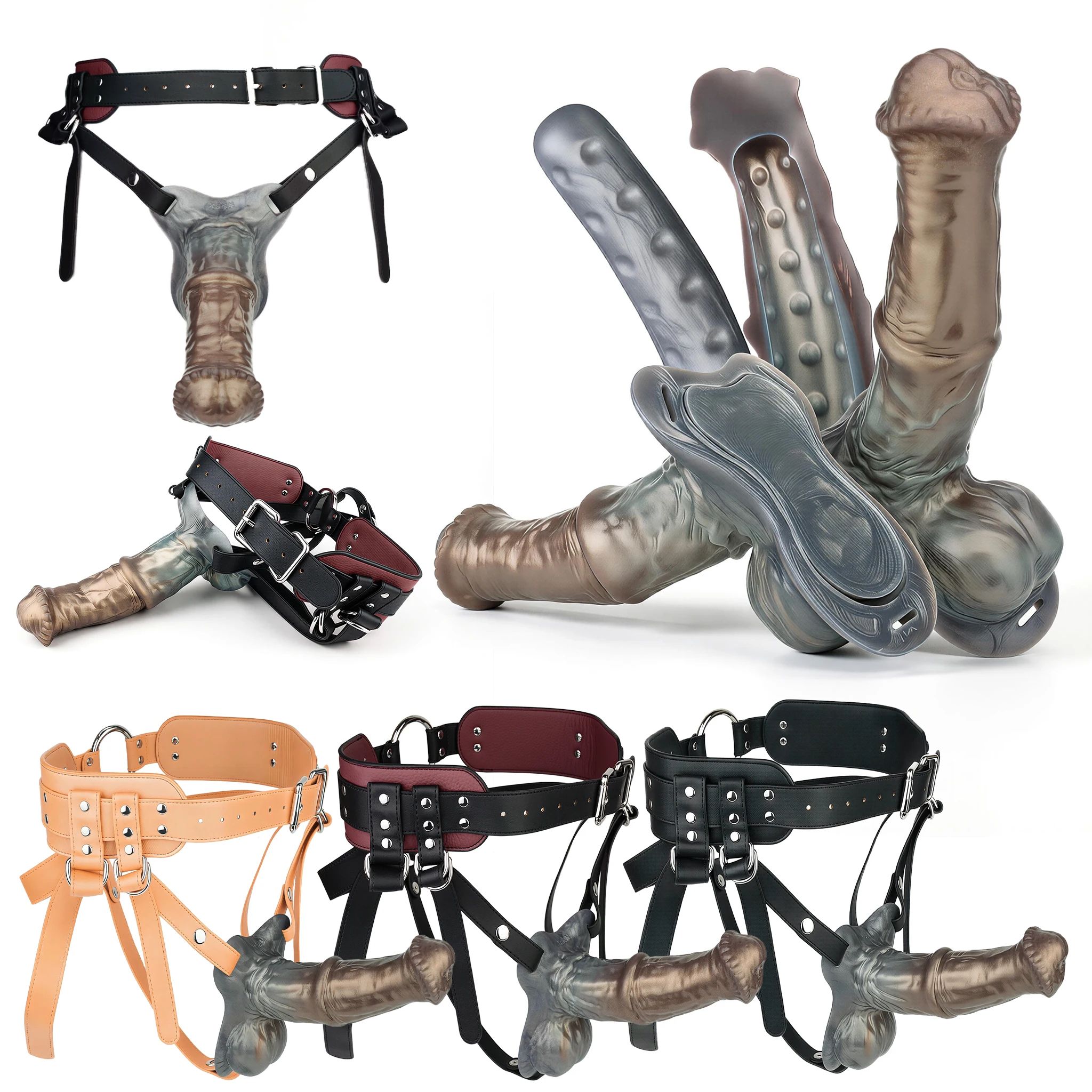 SHAZ 3 in 1 Prosthetic Horse Dildo, Reusable Silicone Penis Sleeve, Masturbation Stroker for Men, Adult Sex Toy, FTM/STP Packer