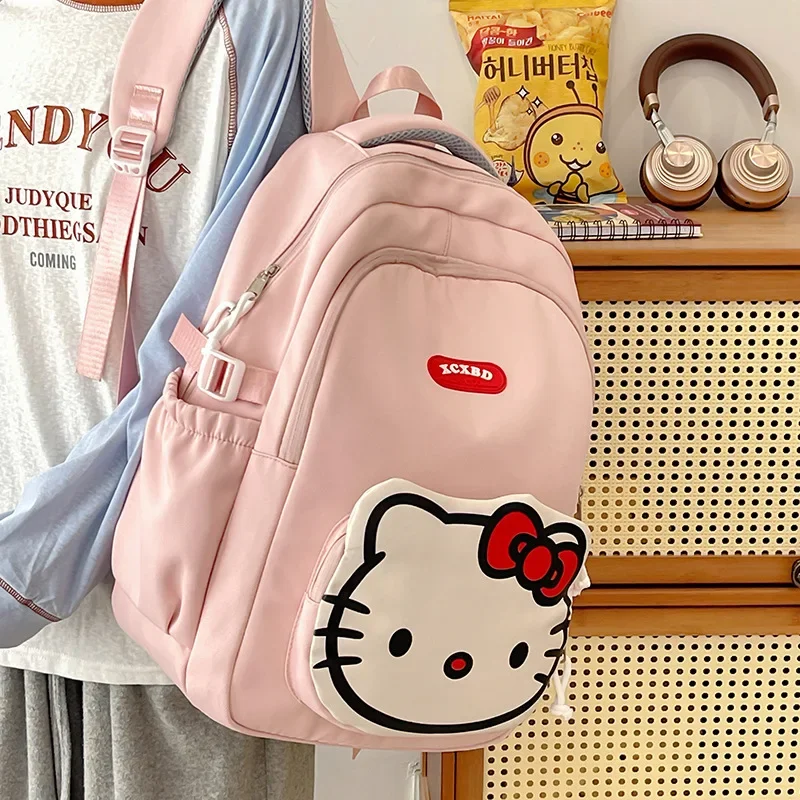 Sanrio Olá Kitty estudante mochila, bonito dos desenhos animados mochila, grande capacidade, leve estudante universitário mochila, novo