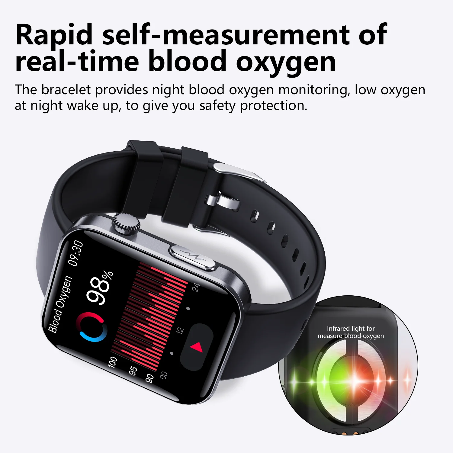 Orologio intelligente per la glicemia 24 ore Monitoraggio dinamico della glicemia Pressione sanguigna Ossigeno nel sangue Ipolidi nel sangue Acido