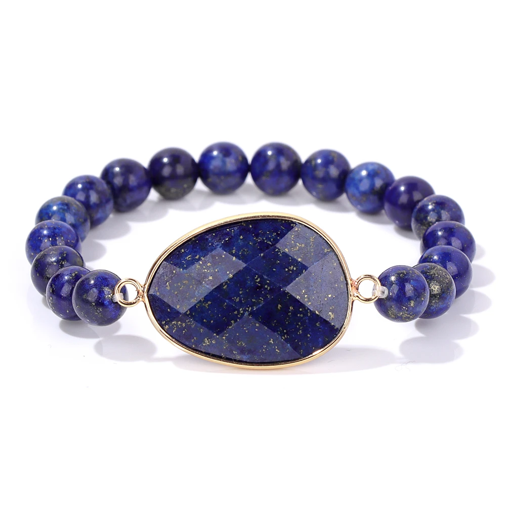 irregular Natural Stone Charm Bracelets For Women Men Amethysts Lapis Lazuli Labradorite White Howlite Elastic Bracelet Jewelry