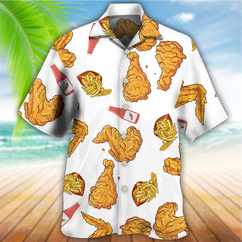 Newest Loose Breathable 3D Print Trendy Cool Fashion Chicken Shirts Beach Hawaiian Top Short Sleeves Summer Men\'s Shirts Men Tee