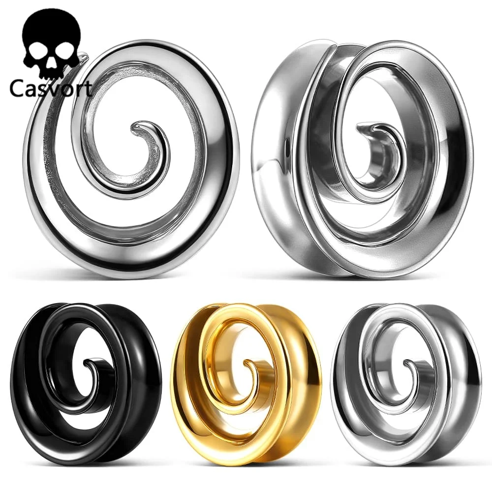 Casvort 2 Stück Ohrtunnel aus 316 Edelstahl, elliptische Vortex-Sattelmessgeräte, Piercing, Körperschmuck, Keilrahmen-Expander