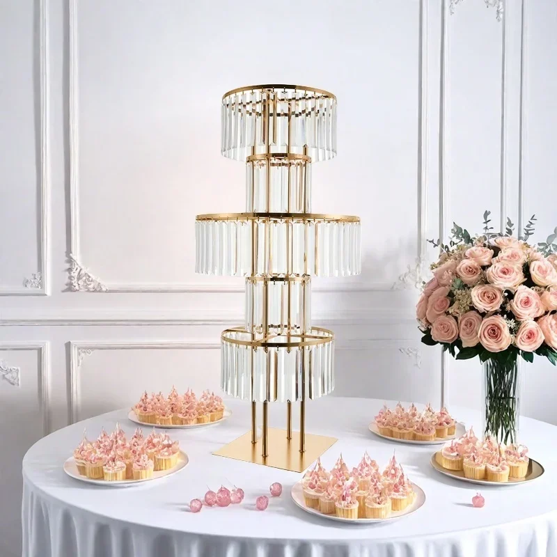 Luxuriöse 1,1 m hohe goldene Kristall-Hochzeitsdekorationen, mehrstöckiger Kuchenständer, Desserttischdekorationen, Blumenständer für Party-Events – Detail 1