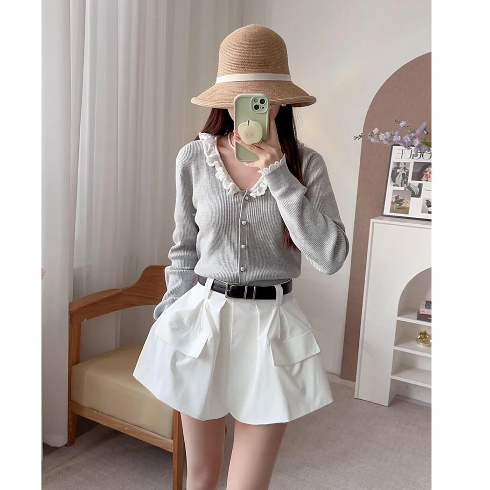 

High Waist A-Line Workwear orts Skirt Pants Women's Versatile Belted Spring Faion Long Legged ort Skirt Pants