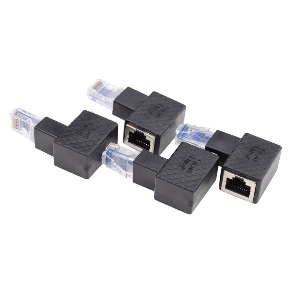 50pcs 90 Degree Network Cable Adapter RJ45 Male To Female Elbow Extension Ethernet Connector