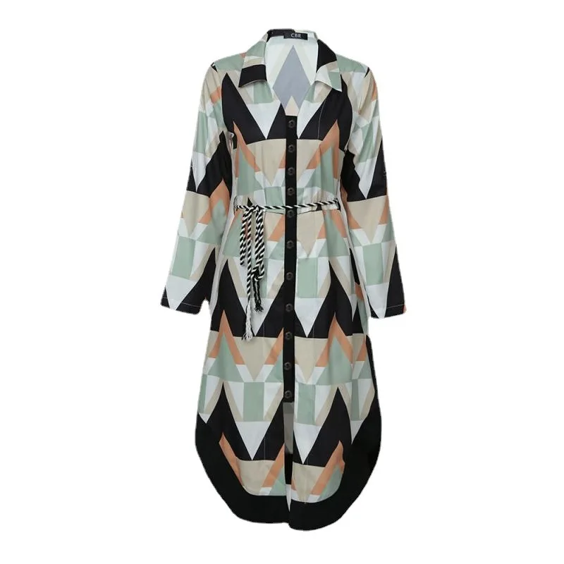 Spring  Summer Women's Dress New Style Temperament Multi-color Printed Strap Shirt Comfortable Mid Length Dress