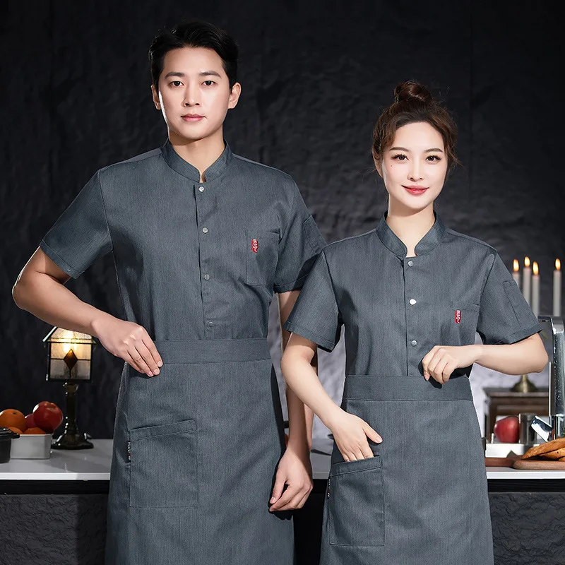 

Chef's uniform for men, short-sleeved, summer wear, breathable, thin cotton, suitable for hotel kitchens, restaurant kitchens, w