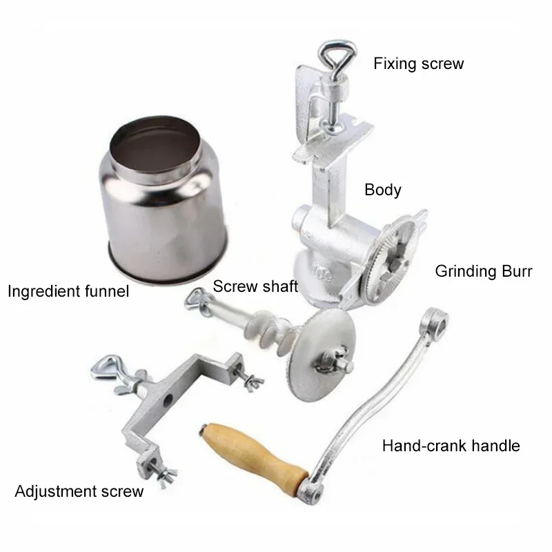 Manual Barley Malt Mill Grain Grinder Crusher Dry Food Corn Nut Hand-Cranked Grinding Machine Powder Hebals Cereals Flour Burr