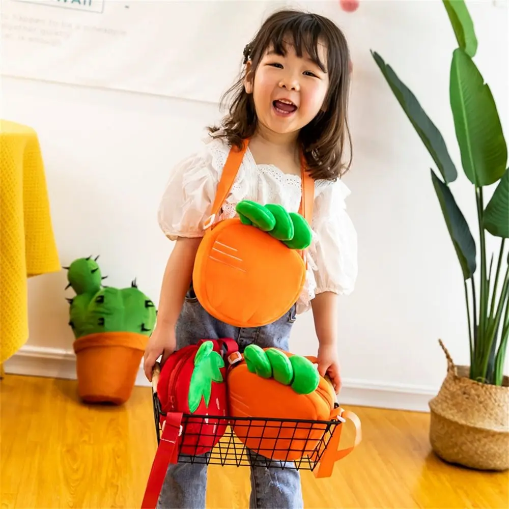 Bolso de peluche de zanahoria fresa para niños, bolso de caramelo, bolso de teléfono, bolsos de hombro de felpa de frutas lindas, bolso cruzado de Mensajero de dibujos animados, bolso escolar