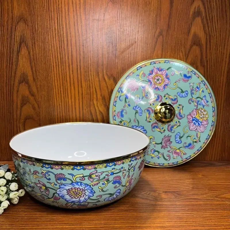 

Enamel enamel European-style 29 cm large-capacity pots and bowls with lids deepen pots dumplings stuffing bowls pig oil tanks