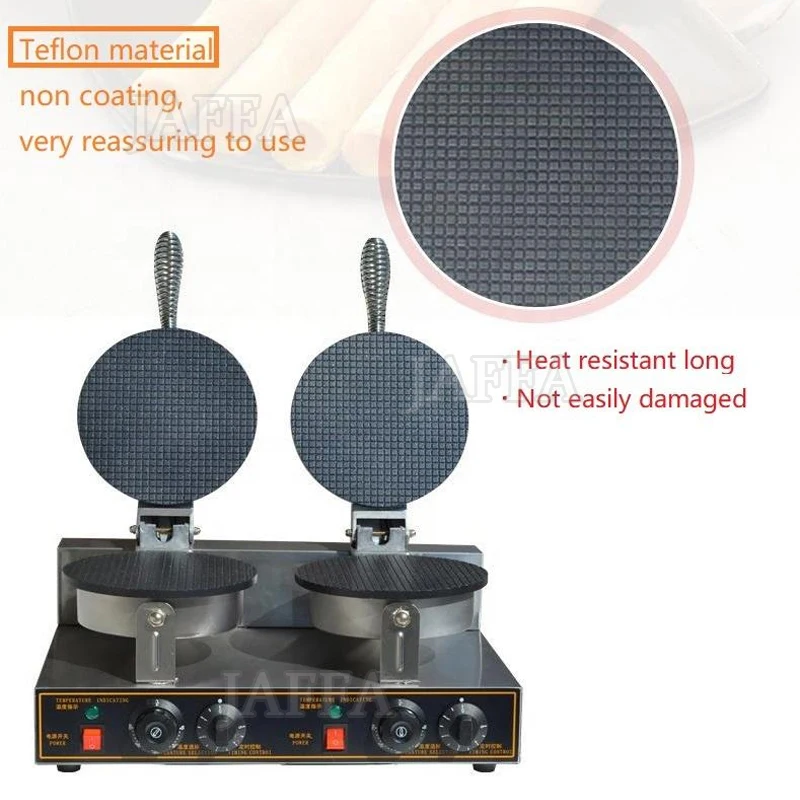 Electric Ice Cream Cone Maker Commercial 1230W Non-Stick Stainless Steel Egg Roll Mold with Temperature and Time Control