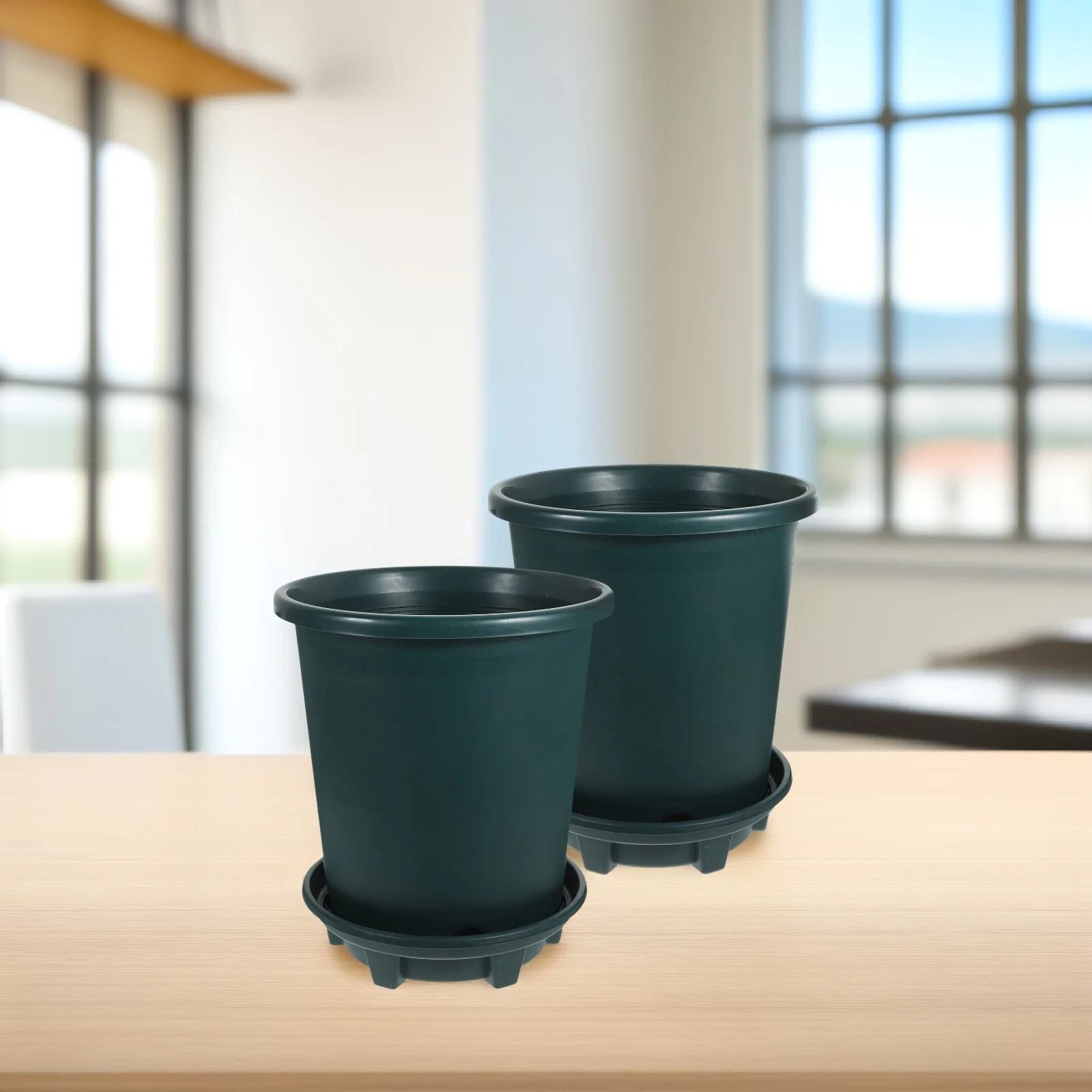 

2 Sets Nursery Pots Planting Large Plastic Planter Caliber 24 5cm Military Green Flower Pot Saucer for Succulent Cactus Balcony
