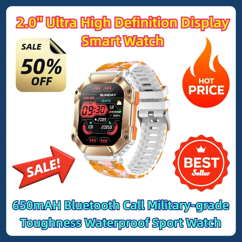 

2.0'' Ultra High Definition Display Smart Watch 650mAH Bluetooth Call Military-grade Toughness Waterproof Sport Watch