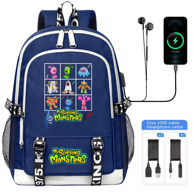 New My Singing Monsters Wubbox Lids Backpack NEW USB Boy School bag Large Capacity Teenage Children Students Schoolbag