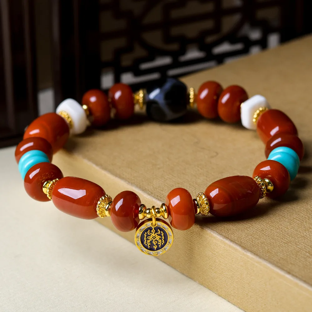 Nanhong agate paired with antique turtle shell Tianzhu bracelet deer antlers magnesite  turquoise men's and women's bracelets