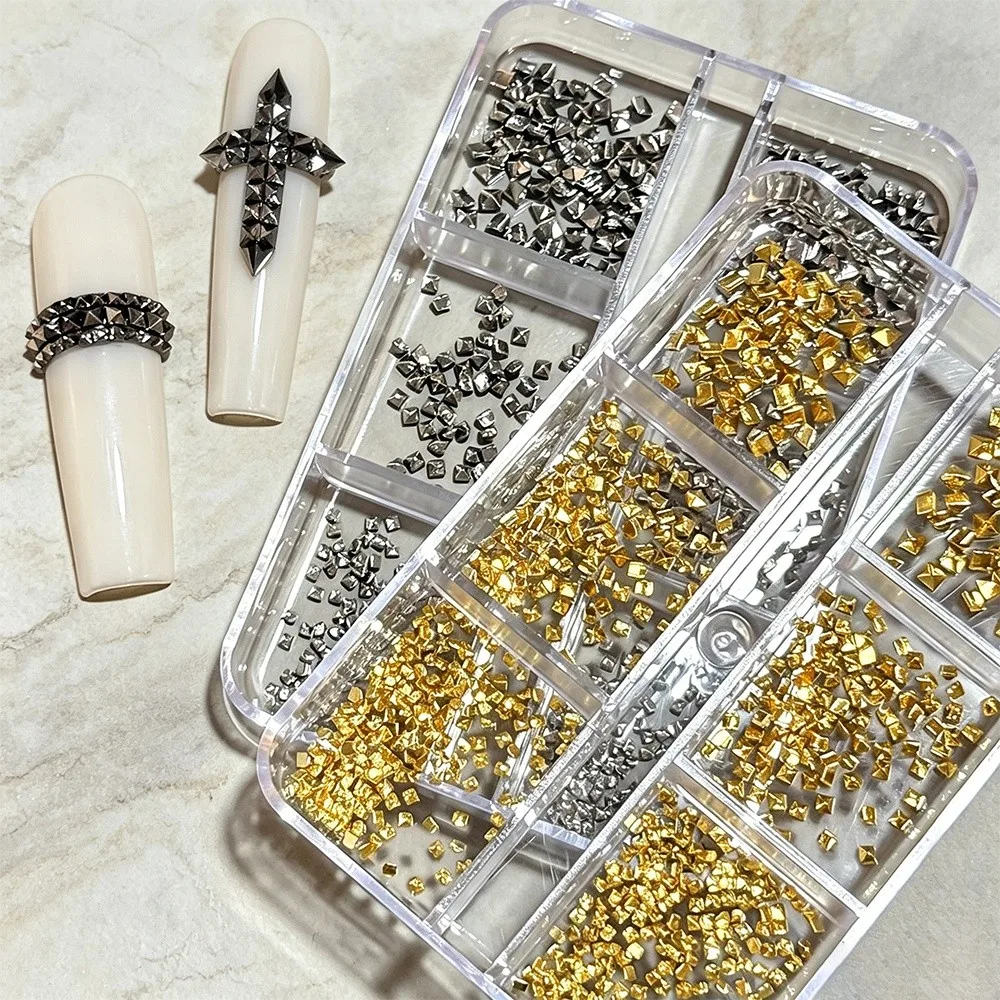 New 6 Grids/Box Nail Art Rivets Kit Metal Spike Studs 3D Nail Art Sequins Set Square Silver DIY Nail Embellishments DIY