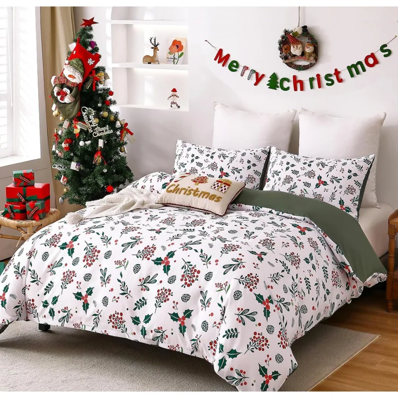 Christmas bedding set, snowman down 3-piece set, super comfortable washed ultra-fine fiber duvet cover