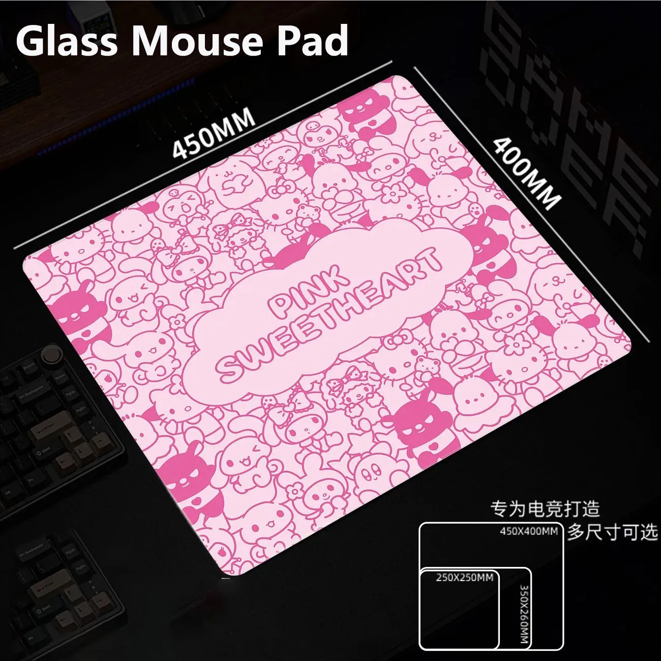 

Розовый Y2K Hellos Kittys Стеклянный коврик для мыши из закаленного стекла Гладкий для игрового стола FPS Коврик для игрового стола с матовой поверхностью Настольный коврик для офиса и киберспорта