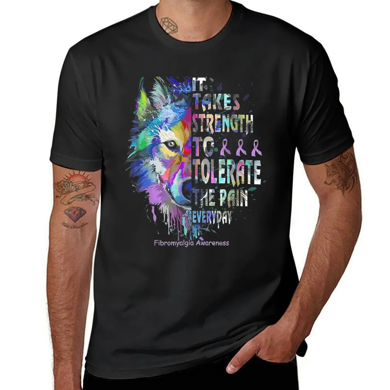 

It Takes Strength To Tolerate The Pain Fibromyalgia Awarenes T-Shirt blacks plain mens t shirts