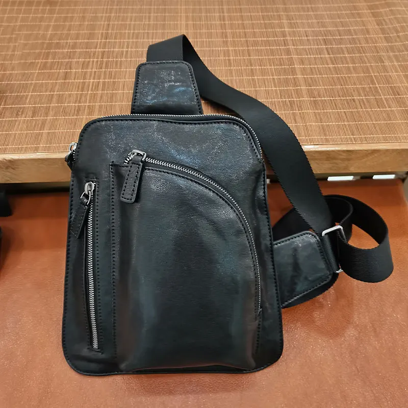 

New Multi-bag Design Vegetable Tanned Cowhide Breast Bag Men's, Casual Simple Leather Men's Messenger Bag Mobile Phone Bag