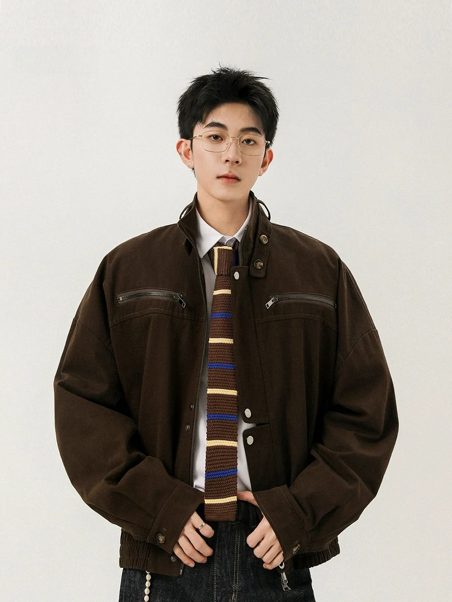 

Мужская осенняя куртка-бомбер в американском ретро-стиле, модная, свободного кроя, для мотоциклистов, с воротником-стойкой, рабочая одежда