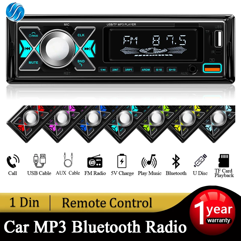 

1 din Radio Car Audio Stereo MP3 Player Bluetooth Multimedia Digital Stereos For Car Universal Colorful With Aux Input USB