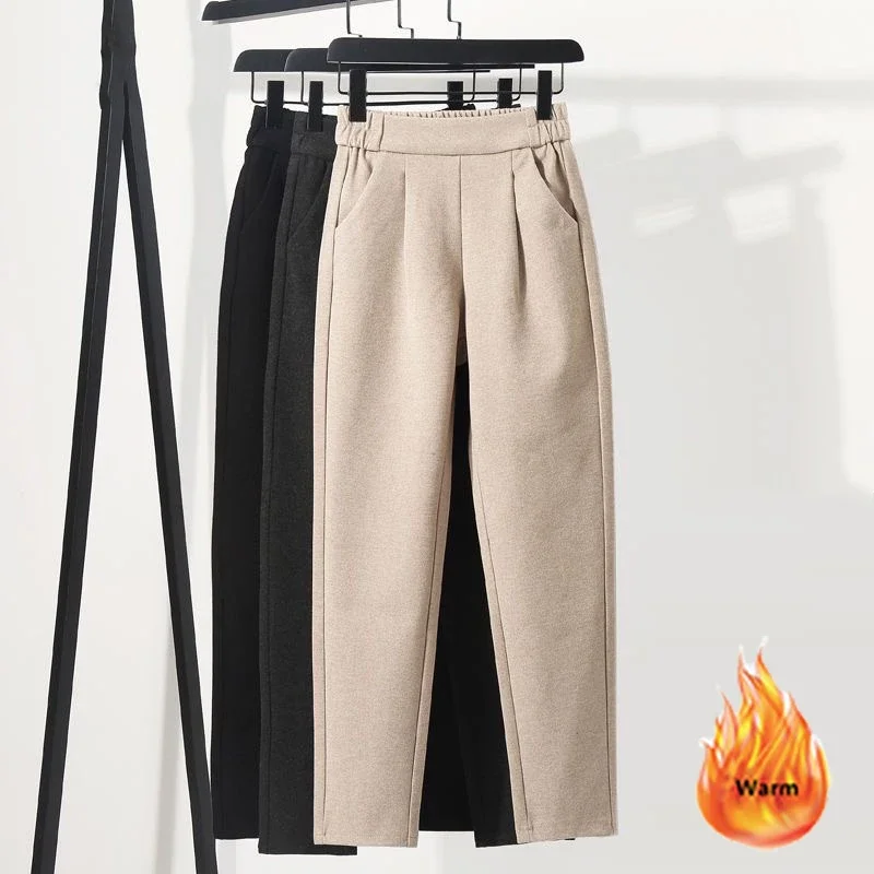 

Woolen Blend Casual Pants Women Solid Colors High Waist Stretch Pencil Trousers Autumn Office Lady Skinny Suit Pantalones J176