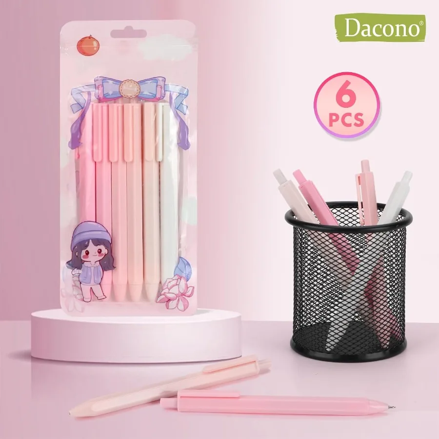 أقلام حبر جاف جمالية معكرون الوردي الباستيل الرول الكرة أقلام 0.5 مللي متر قابل للسحب حبر جل أقلام الحبر الأسود لطيف قلم بسن بلية حزمة