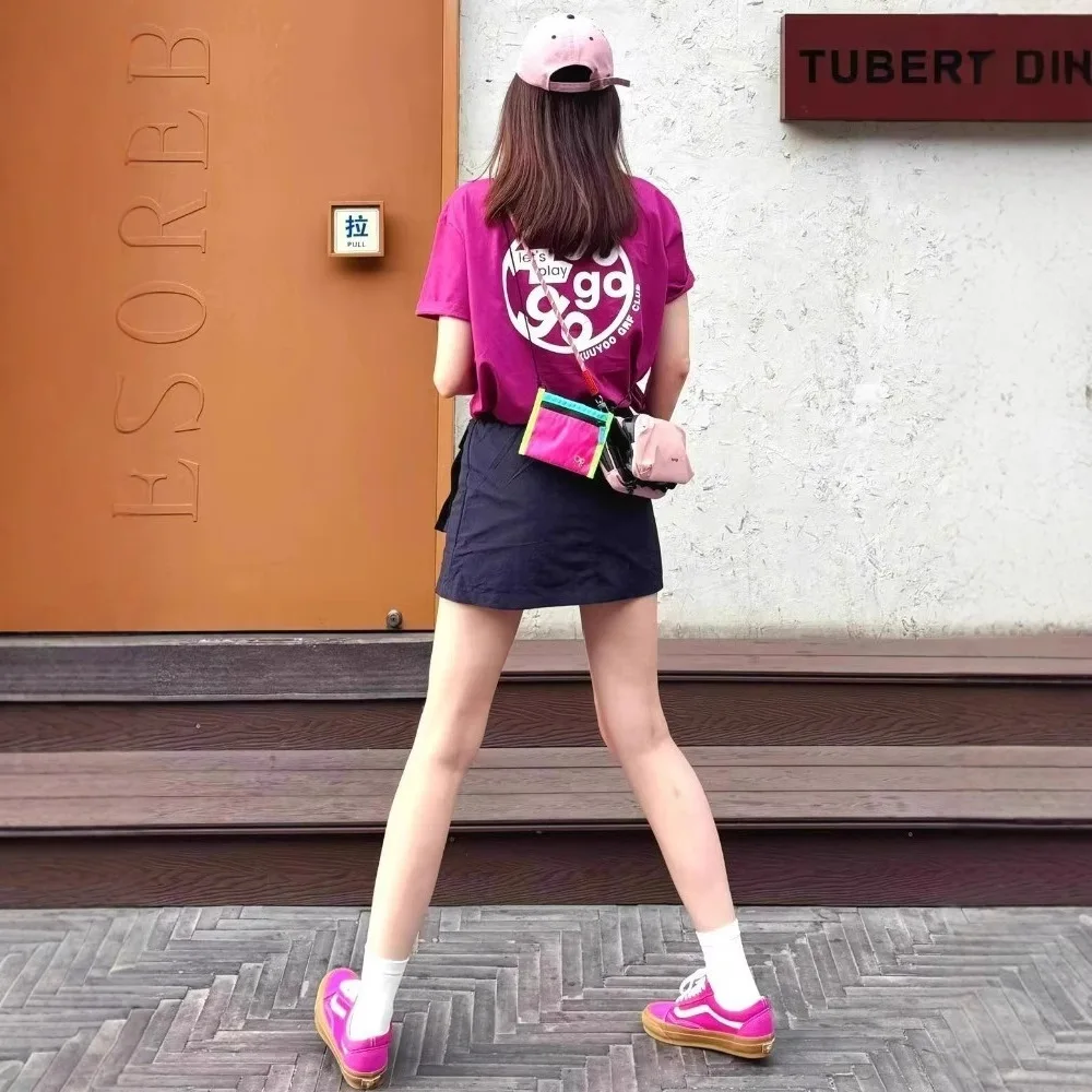 

2025 New Dopamine Style Short Sleeve T shirt Bright Rose Red Casual Top Unique Chic Blouse for Early Summer Soft Comfortable Tee