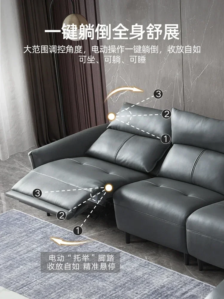 electric recliner relax theater living room Sofa bed functional top grade cow genuine leather couch Nordic modern Cinema L shape