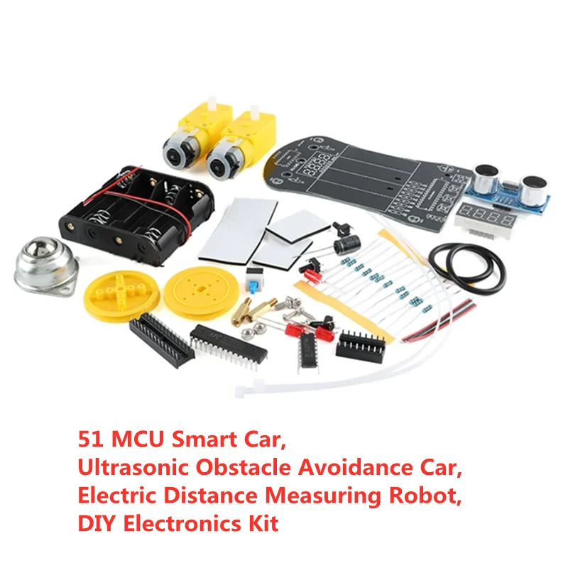 1SET 51 MCU Smart Car, Ultrasonic Obstacle Avoidance Car, Electric Distance Measuring Robot, DIY Electronics Kit