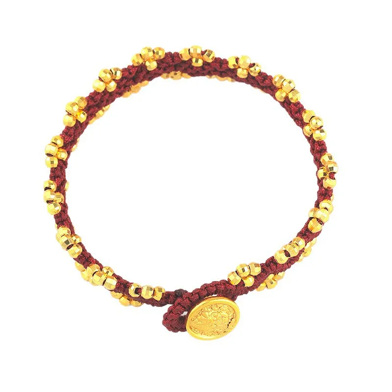 National style, abundant fruits, red rope, yellow god of wealth bracelet, autumn and winter weaving, layered and worn, hand rope