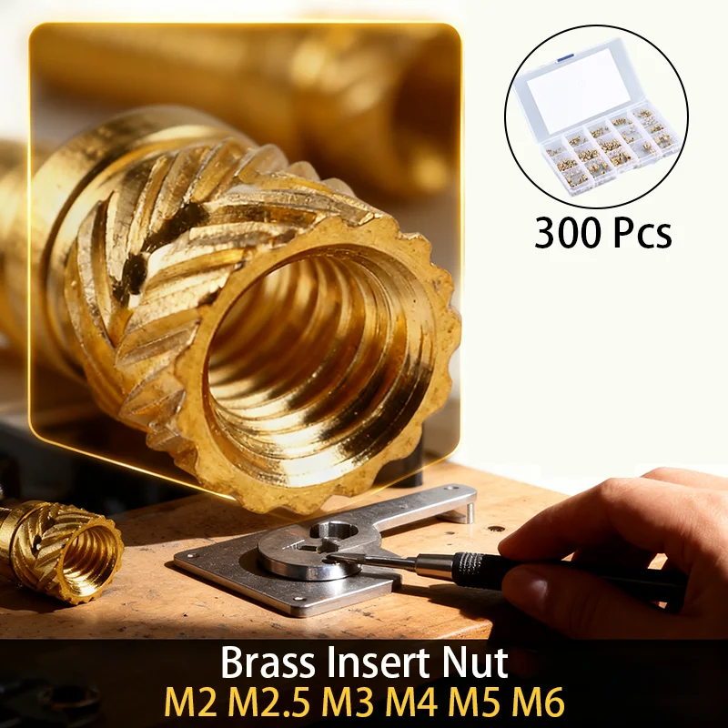 

300Pcs M2 M2.5 M3 M4 M5 M6 Set Hot-Melt Copper Nut Combination Kit Double Slope Copper Flower Nut Soil Eight Copper Nuts Thread