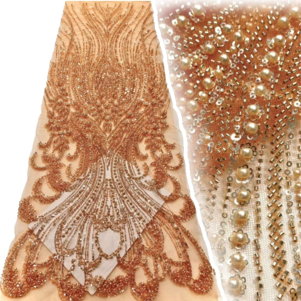 

African Sequins Lace Fabrics Latest Beaded Embroidery French Tulle Mesh Lace Fabric Material For Wedding Dress Sewing TP1330