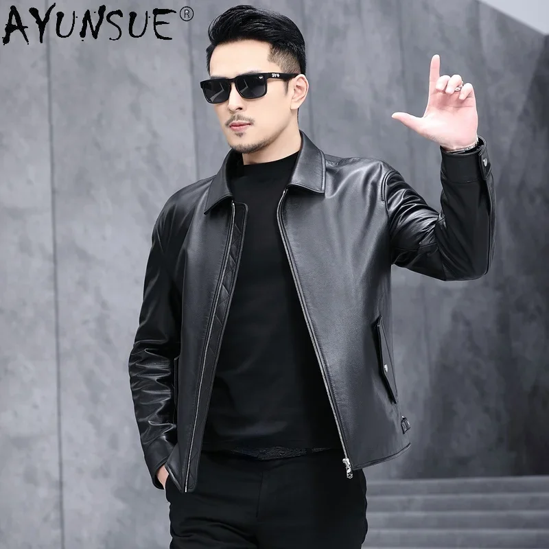 

AYUNSUE 2021 Autumn 100% Genuine Cowhide Leather Jacket Man Spring Men Fashion Motorcycle Leather Jacket Jaqueta Masculina Gm350