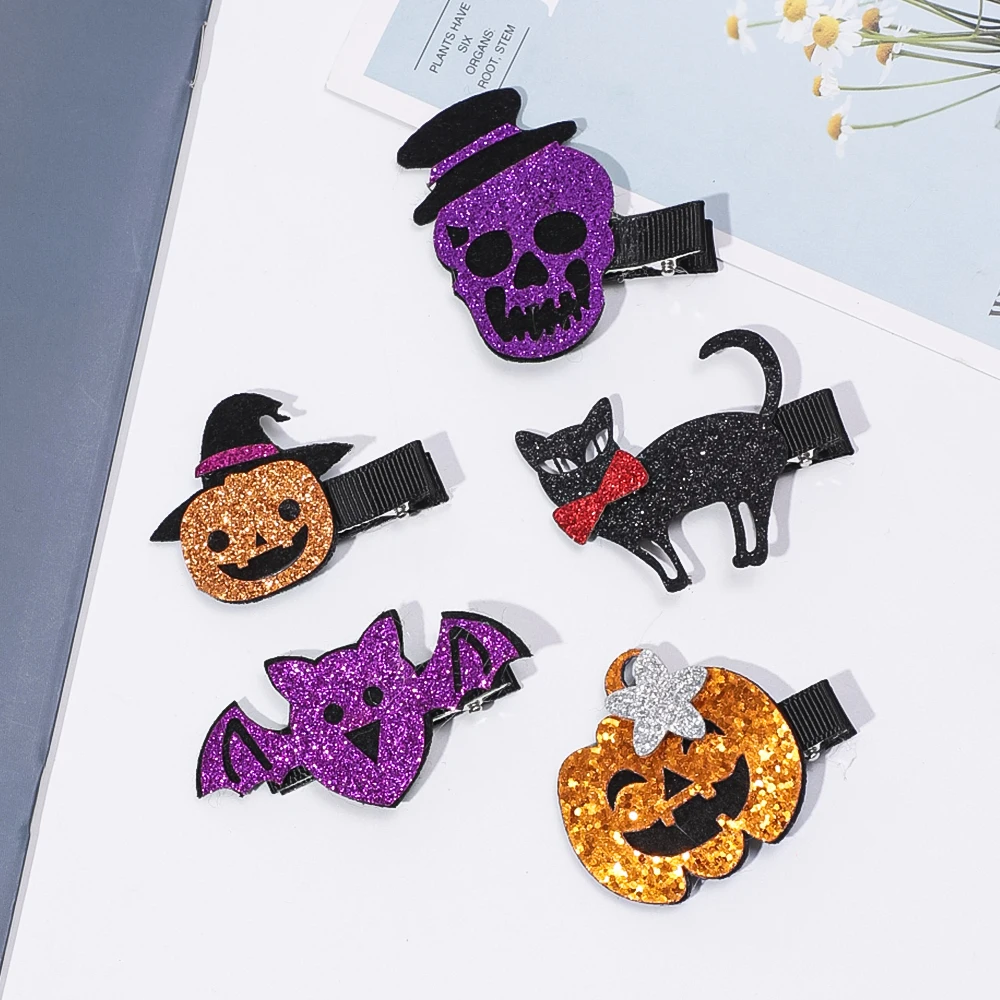 New Halloween Hairpins Pumpkin Bat Spider Elemental Hair Clips For Kids Cartton Funny Children Headwear Fahion Sequin Barrettes