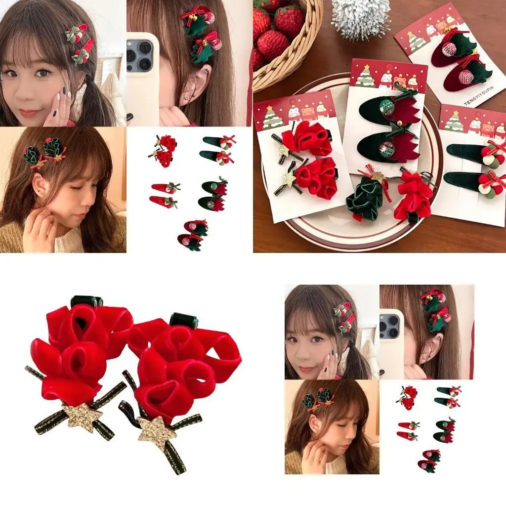 652f عيد الميلاد شجرة مسطحة مقطع الشعر barrette مخمل للبنائين الفتاة #1