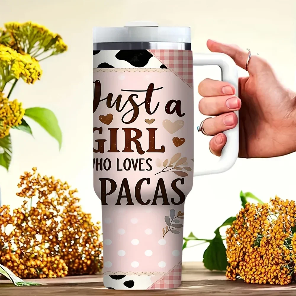 40oz Tumbler with Handle, Features Cute Alpaca Print, Suitable for Girls And Women Who Love Alpacas, Fits Both Hot And Cold Drinks, Perfect for Daily Use And Outdoor Travel Activities