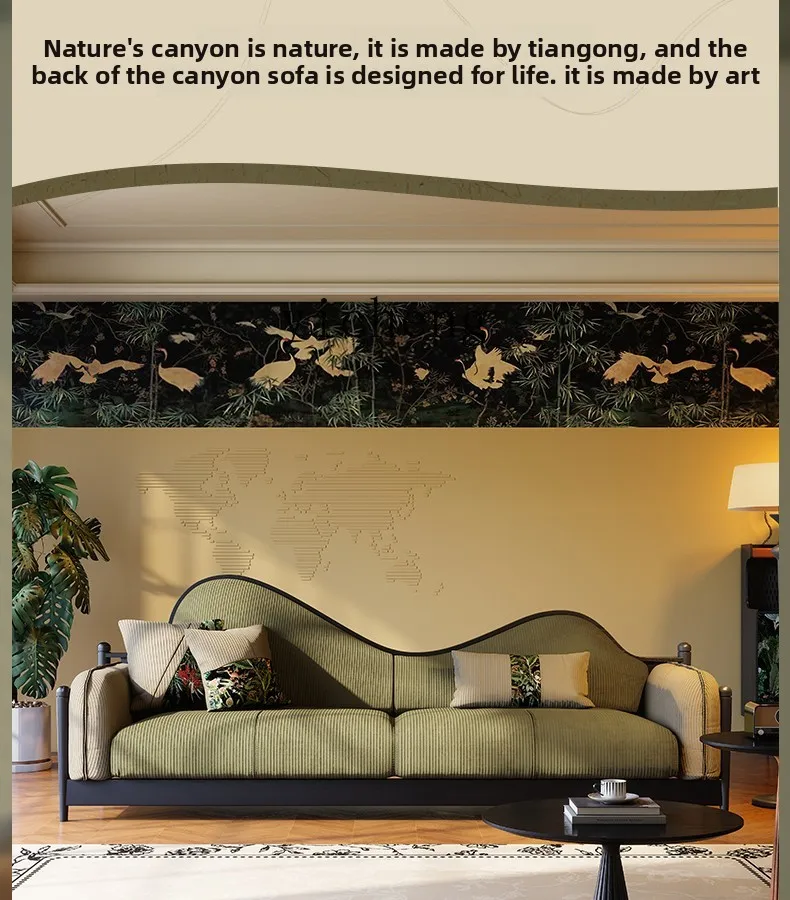 

TQH Fabric Sofa French Retro Small Apartment Living Room Corduroy Vintage Style Three-Seater Sofa