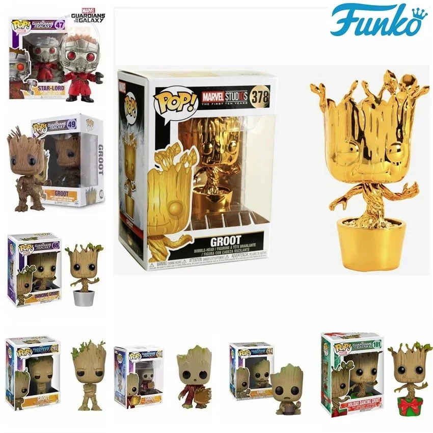 Funko Pop Marvel Studios 10 Anniversary Groot (Gold Chrome) 378 Galaxy Guardians Holiday Dancing Grooted 101 # Vinyl Figure toy