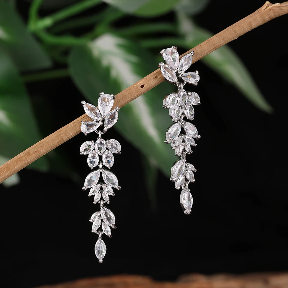 Luxury Pear Shape Marquise Zircon Bridal Earrings AAA Shiny CZ Long Drop Dangle Earring Wedding Jewelry