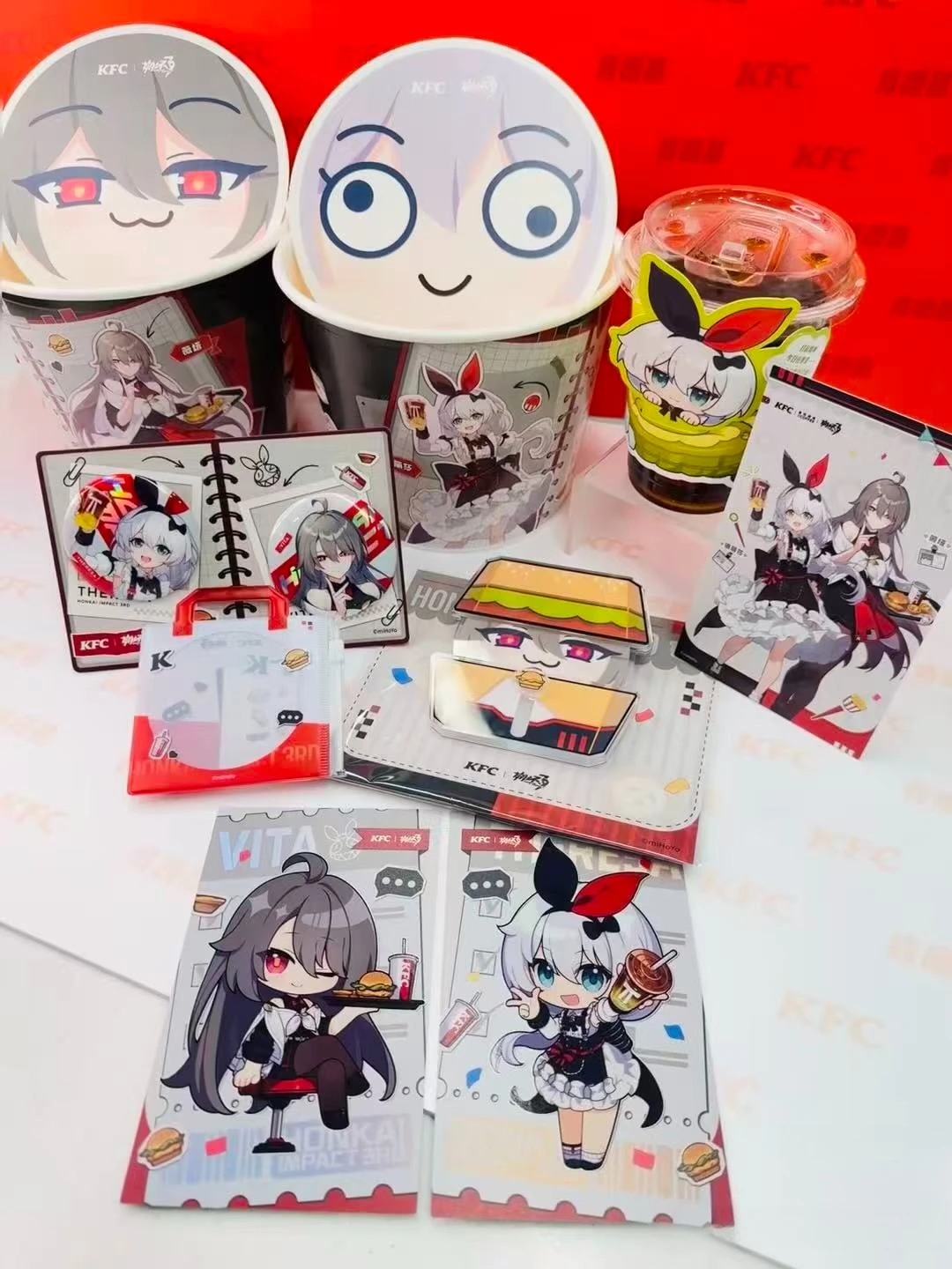 Genuine KFC X Honkai Impact 3rd Official Merch Theresa Vita Badge Standee Laser Card Postcard Cup Sleeve Anime Gift In Stock