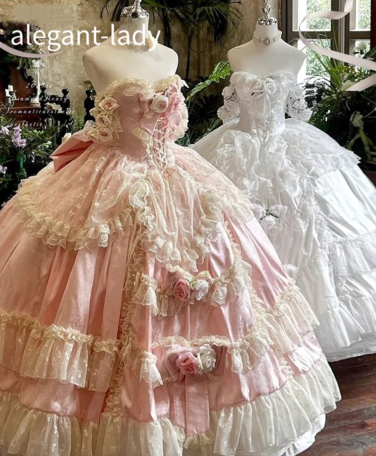 Abito da sposa floreale rosa principessa romantica personalizzato Abito da sera lungo da donna aderente senza spalline per festa di compleanno Abito da ballo Lolita