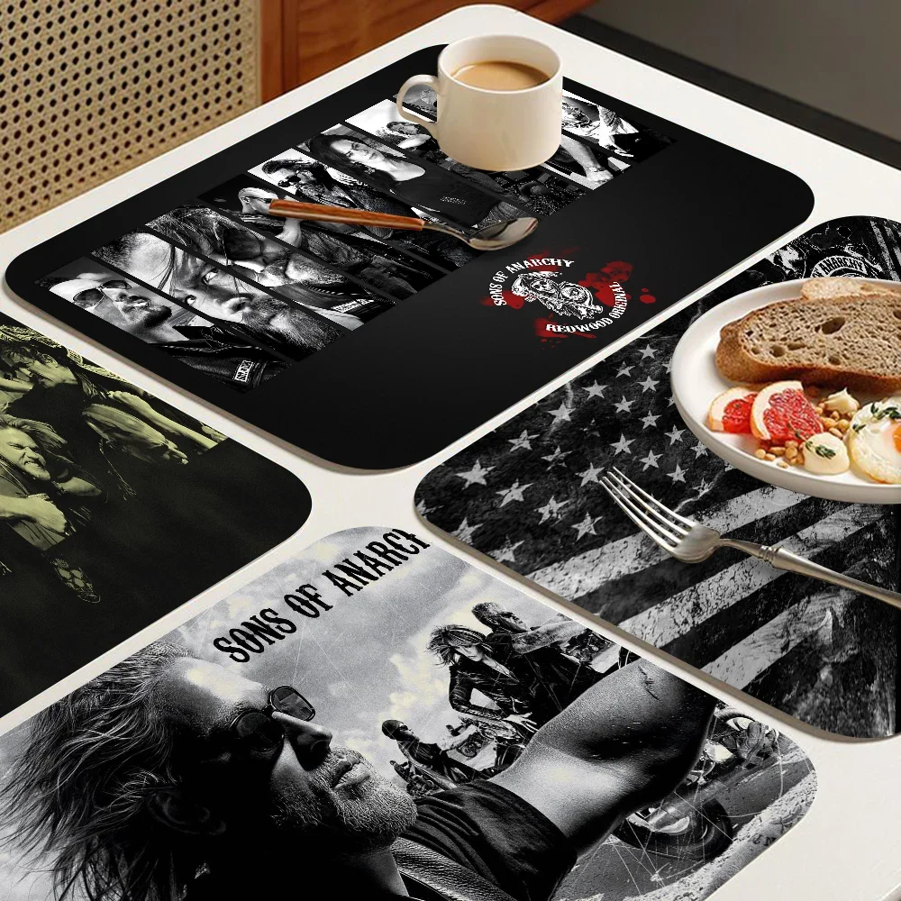 Son Of Anarchy American Crime Tv Series Coffee Cup Ironing Mat Modern Texture Drying Mat Kitchen Counter Coffee Bar Drain Mat