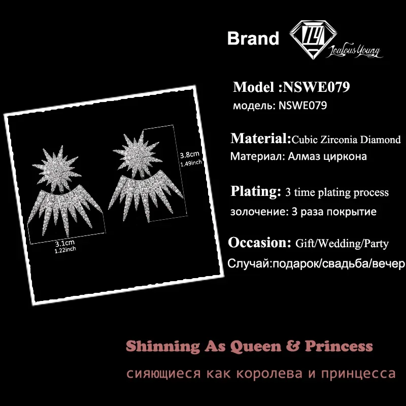 Shiny Star Snowflake Drop Earrings Fashion Luxury Marquise Punk Cluster Zirconia Jewelry Bridal Crystal Wedding Brincos