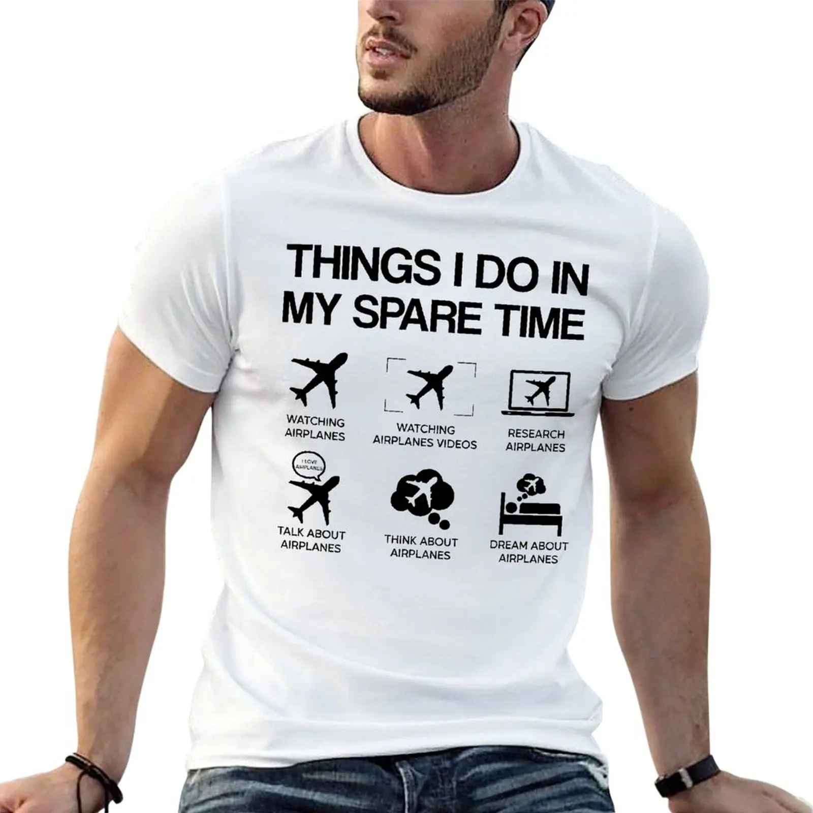 Things I Do In My Spare Time Airplane Aviat Round Neck T-shirt Movement Tshirt Top Quality Funny Sarcastic Aactivity Competition