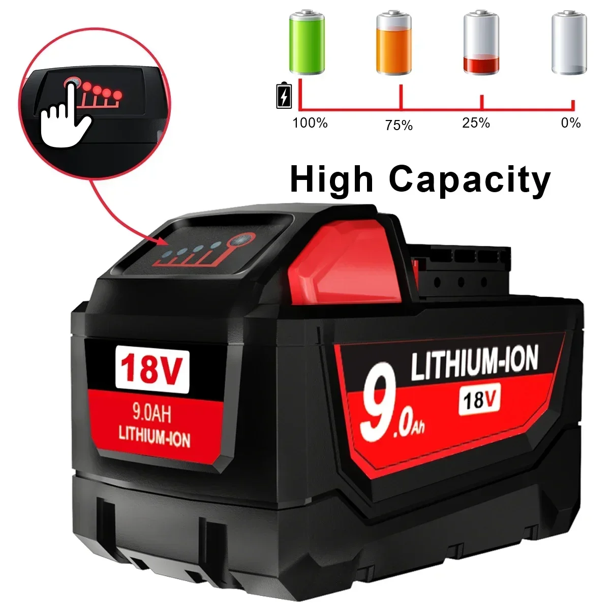 1 for Milwaukee 48-11-1852 M18 LITHIUM XC 6.0Ah Extended Capacity Battery for Milwaukee 48-11-1850 48-11-1840 Cordless Power Too