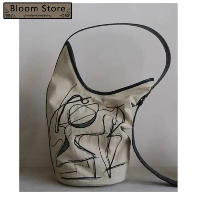 Bloom Casual Bucket Messenger Bag Women Haruku Hot Girls Canvas Crossbody Purse Ladies Retro Shoulder Bags Aesthetic