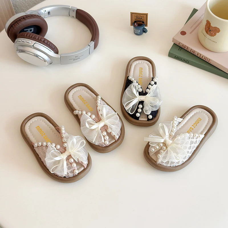 

2026 Children Princess Slippers for Girls Summer New Fashion Korean Style Soft Bottom Anti-slippery Versatile Beading Beach Shoe