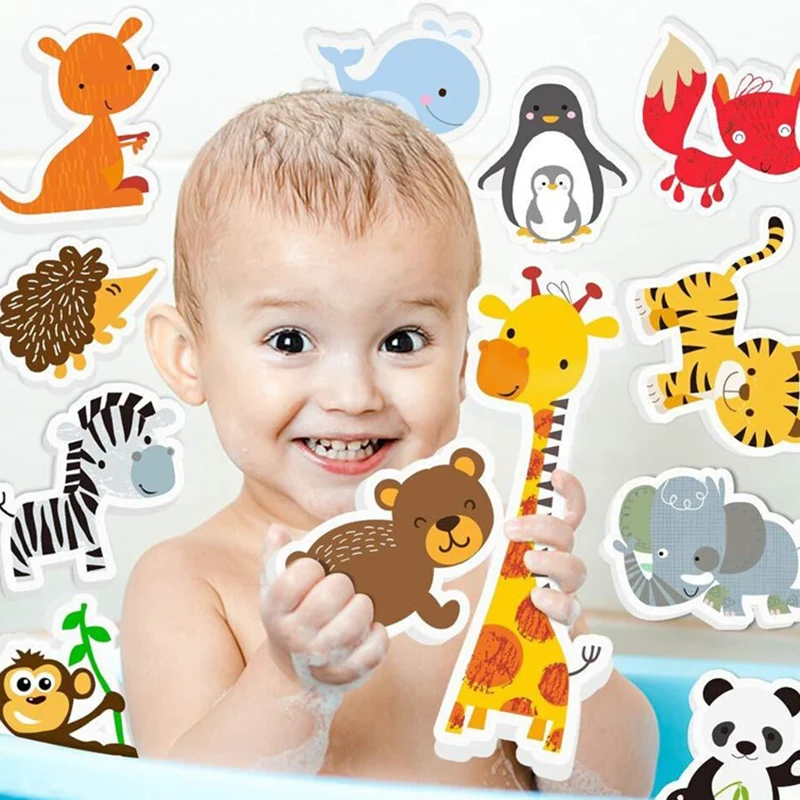 Juguetes de baño para bebé, pasta EVA suave, rompecabezas educativos DIY para edades tempranas, juguetes, pegatina de animales, juguetes de agua para baño para bebés de 0 a 12 meses y 1 año